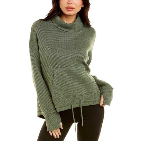 Sweaty Betty Heath Green Restful Boucle Kangaroo-Pocket Cowl Neck Sweatshirt - Picture 2 of 12